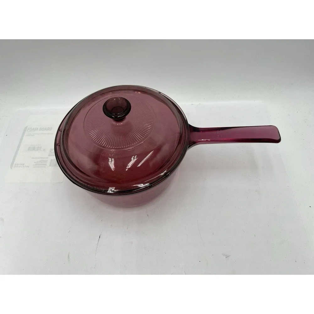 Vintage Visions Cranberry 1.5L Glass Saucepan Pot w Lid Made in USA